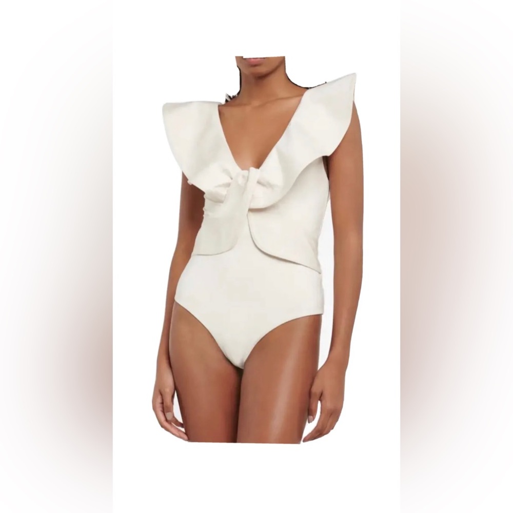 Johanna Ortiz Ruffled Beaches one piece swimsuit NWT Sz XL Ecru 12 14 Beige